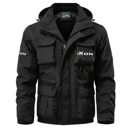 iKon Exclusive Logo Waterproof Multi Pocket Jacket Detachable Hood and Sleeves HCPDMPJ529IBZ